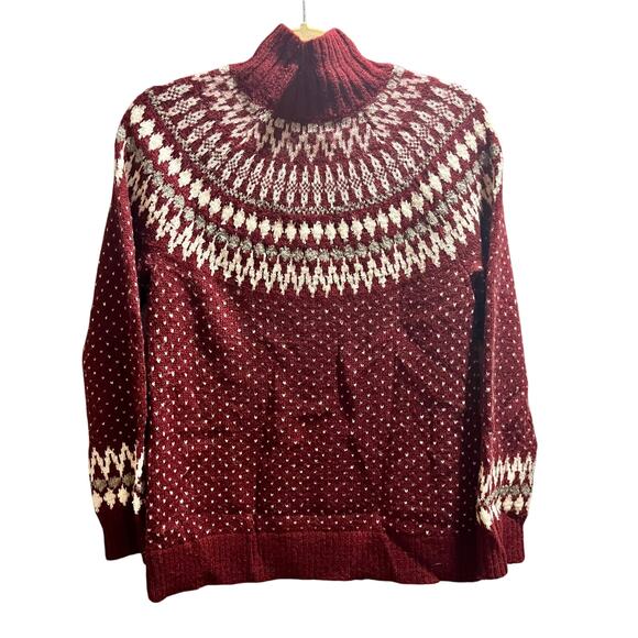 Eddie Bauer Vintage Wool Blend Cranberry Fair Isle Sweater Women’s sz small - Picture 7 of 7